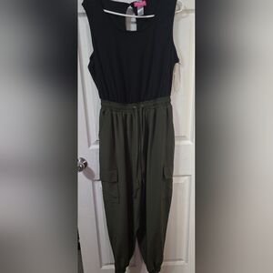 Black and Olive Green Women's Jumpsuit